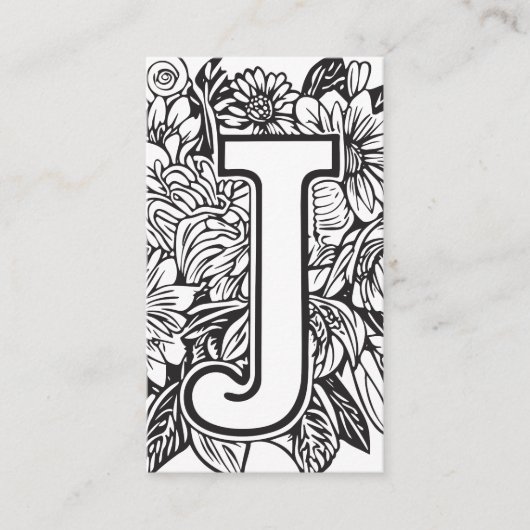 Monogrammed J Zwart en Wit Bloemen QR Code Logo Visitekaartje (Voorkant)