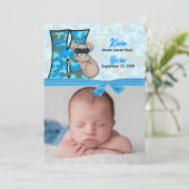 Monogrammed K Blue Koala Foto Birth Aankondiging (Staand voorkant)