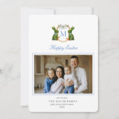 Monogrammed kam met Topiary Bunny Foto Pasen Feestdagenkaart (Voorkant)