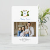 Monogrammed kam met Topiary Bunny Foto Pasen Feestdagenkaart (Staand voorkant)