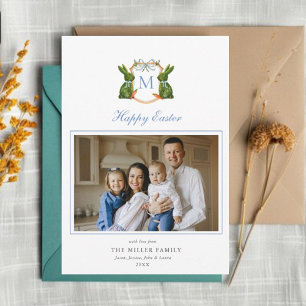 Monogrammed kam met Topiary Bunny Foto Pasen Feestdagenkaart