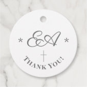 Monogrammed katholieke bruiloft bedankjes labels (Voorkant)