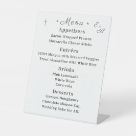 Monogrammed katholieke bruiloft Menu Reclamebord Met Voetstuk