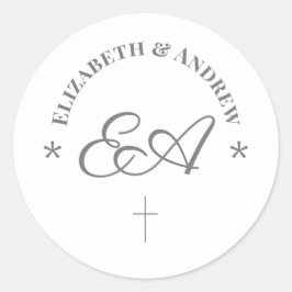 Monogrammed katholieke bruiloft ronde sticker