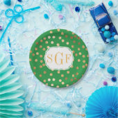 Monogrammed Kelly Green en Gold Glitter Stippen Papieren Bordje (Feest)