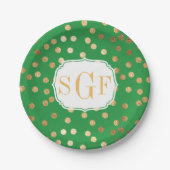 Monogrammed Kelly Green en Gold Glitter Stippen Papieren Bordje (Voorkant)