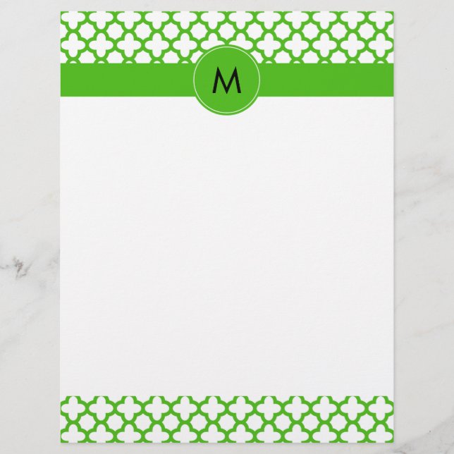 Monogrammed Kelly Green Quatrefoil Pattern (Voorkant)