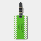 Monogrammed Kelly Green Quatrefoil Pattern Bagagelabel (Voorkant verticaal)