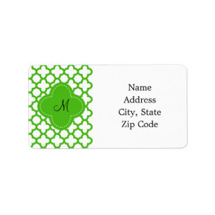 Monogrammed Kelly Green Quatrefoil Pattern Etiket