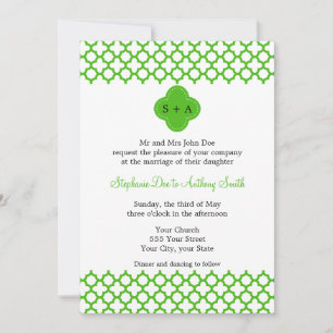 Monogrammed Kelly Green Quatrefoil Pattern Weddens Kaart