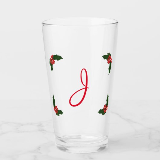 Monogrammed Kerstkerst Holly Glas (Voorkant)