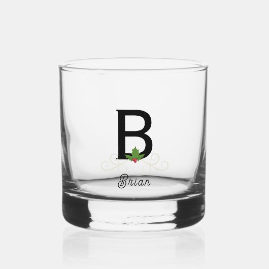 Monogrammed Kerstkerst Holly Whisky Glas (Voorkant)