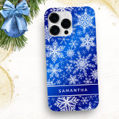 Monogrammed Kerstmis Blauw Wit Sneeuwvlokken Case-Mate iPhone Case