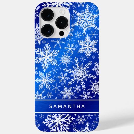 Monogrammed Kerstmis Blauw Wit Sneeuwvlokken Case-Mate iPhone Case (Achterkant)