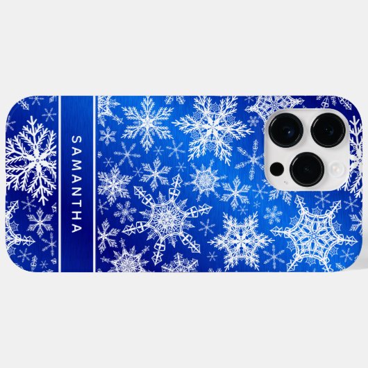 Monogrammed Kerstmis Blauw Wit Sneeuwvlokken Case-Mate iPhone Case (Achterkant (horizontaal))