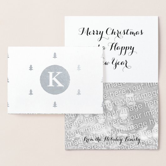 Monogrammed Kerstmispatroon zilver Folie Kaarten (Display)