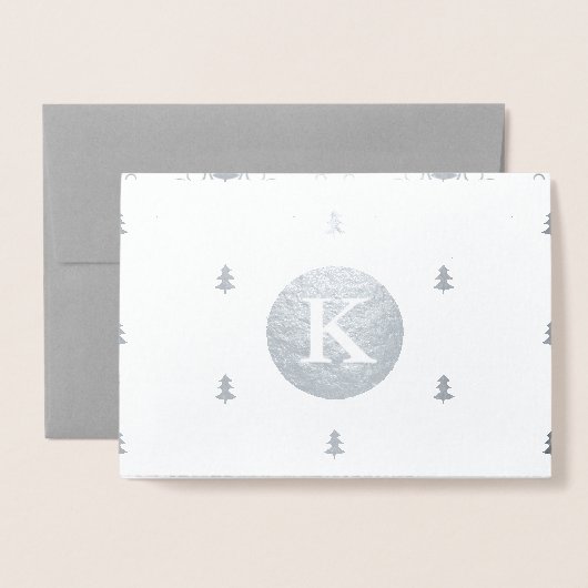 Monogrammed Kerstmispatroon zilver Folie Kaarten (Voorkant met envelop)