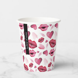 Monogrammed Kisses and Hearts Pattern Waterverf Papieren Bekers