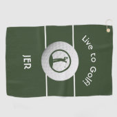Monogrammed Klassic Golf Player Sports Quote Green Golfhanddoek (Horizontaal)