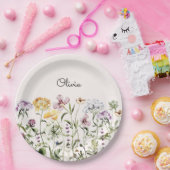 Monogrammed kleurrijke wilde bloementuin papieren bordje (Feest)