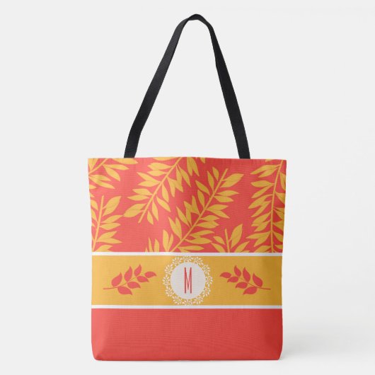 Monogrammed koraal en gele zomercabana tote bag (Voorkant)