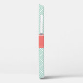 Monogrammed Koraal en Mint Diamond Pattern Case-Mate iPhone Case (Achterkant / Links)