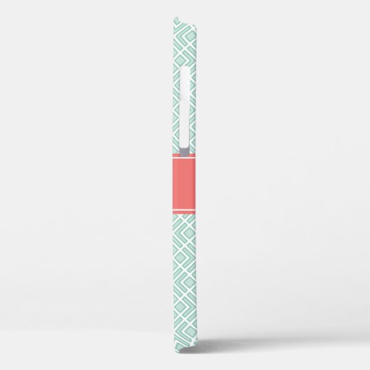 Monogrammed Koraal en Mint Diamond Pattern Case-Mate iPhone Case (Achterkant / Links)
