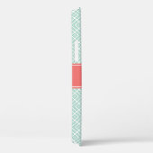 Monogrammed Koraal en Mint Diamond Pattern Case-Mate iPhone Case (Achterkant / Rechts)