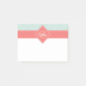 Monogrammed Koraal en Mint Diamond Pattern Post-it® Notes (Voorkant)