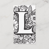 Monogrammed L Bloemen Zwart en Wit Bedrijf Logo Visitekaartje (Voorkant)