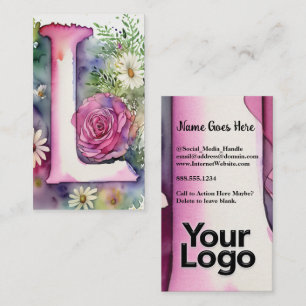 Monogrammed L Floral Roos Waterverf Company Logo Visitekaartje