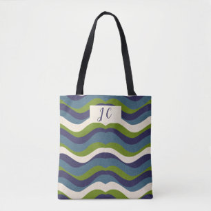 Monogrammed l golvende retro strepen, tote bag