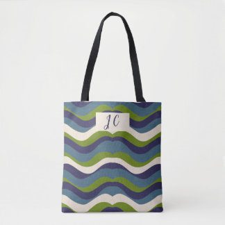 Monogrammed l golvende retro strepen, tote bag