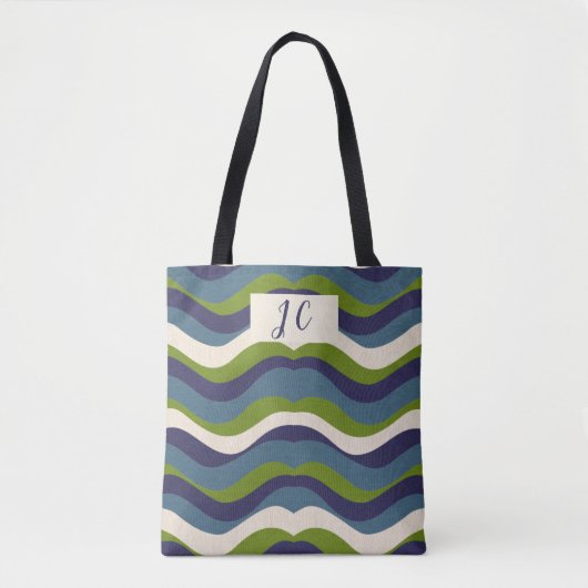 Monogrammed l golvende retro strepen, tote bag (Voorkant)