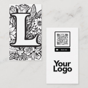 Monogrammed L Zwart en Wit Bloemen QR Code Logo Visitekaartje
