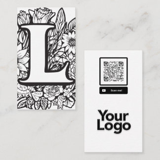 Monogrammed L Zwart en Wit Bloemen QR Code Logo Visitekaartje