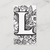 Monogrammed L Zwart en Wit Bloemen QR Code Logo Visitekaartje (Voorkant)