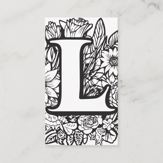 Monogrammed L Zwart en Wit Bloemen QR Code Logo Visitekaartje (Voorkant)