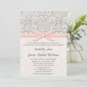 Monogrammed Lace Wedding Invitations Pink Kaart (Staand voorkant)
