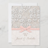 Monogrammed Lace Wedding Invitations Pink Kaart (Achterkant)