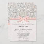 Monogrammed Lace Wedding Invitations Pink Kaart (Voorkant / Achterkant)