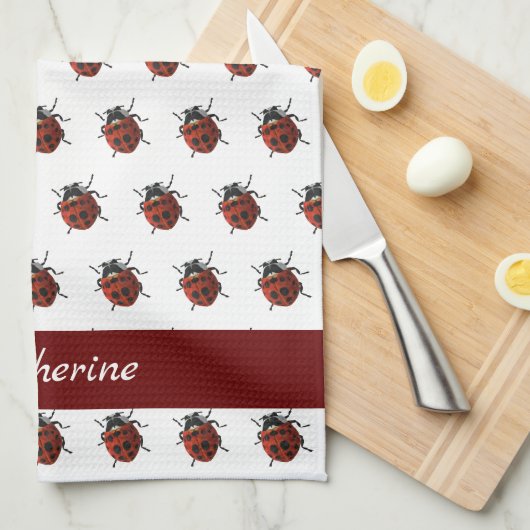 Monogrammed Ladybug Patroon Theedoek (Quarter Fold)