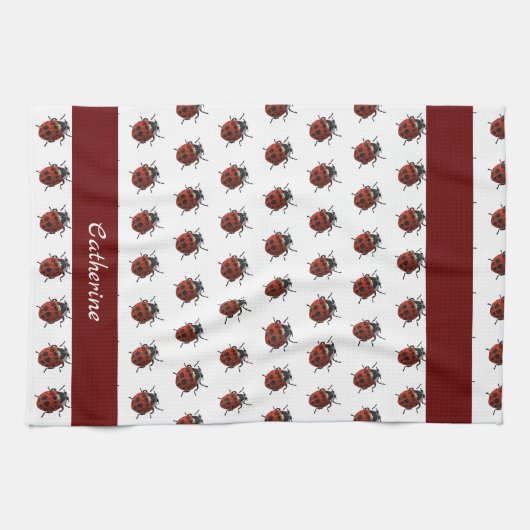 Monogrammed Ladybug Patroon Theedoek (Horizontaal)