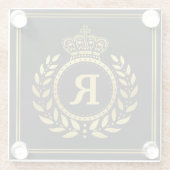 Monogrammed Laurel Wreath Crown Deco Black Gold Glazen Onderzetter (Achterkant)