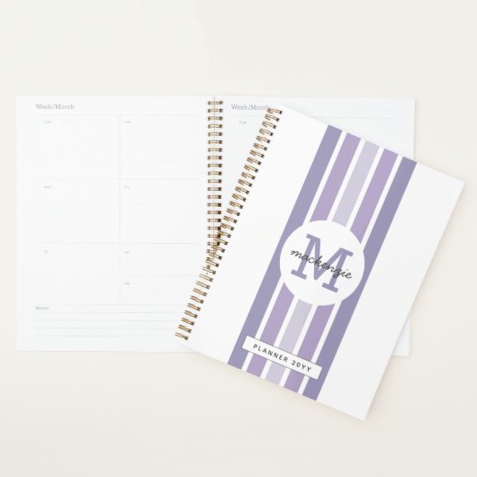 Monogrammed Lavendel Shade Stripes Gepersonaliseer Planner (Display)