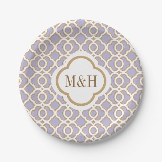 Monogrammed Lavender and Gold Moroccan Wedding Papieren Bordje (Voorkant)