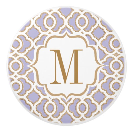 Monogrammed Lavender en Gold Moroccan Keramische Knop (Voorkant)