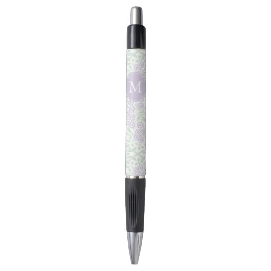 Monogrammed Lavender en Green Floral Damask Pen (Voorkant Verticaal)