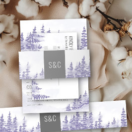 Monogrammed Lavender Winter Forest Wedding Uitnodigingen Wikkel
