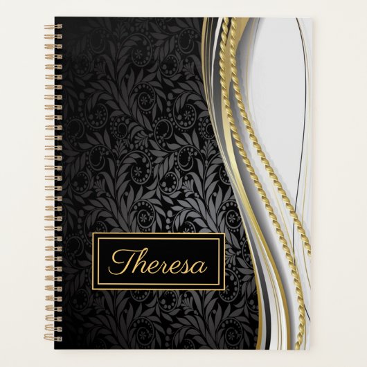 Monogrammed Leafy Floral Pattern Planner (Voorkant)